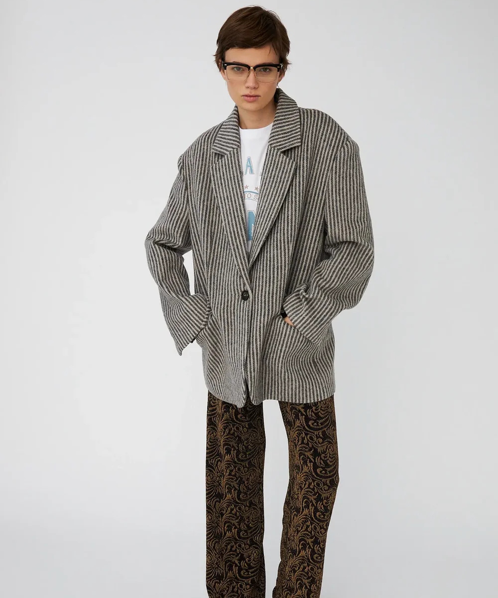 Stella Nova Striped Oversize Wool Blazer Black Powder