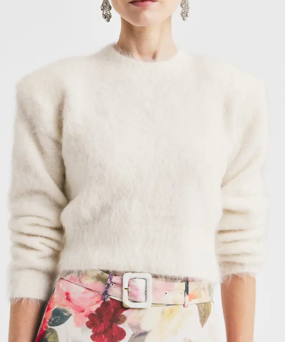 by TiMo Hairy Knit Fitted Genser Offwhite