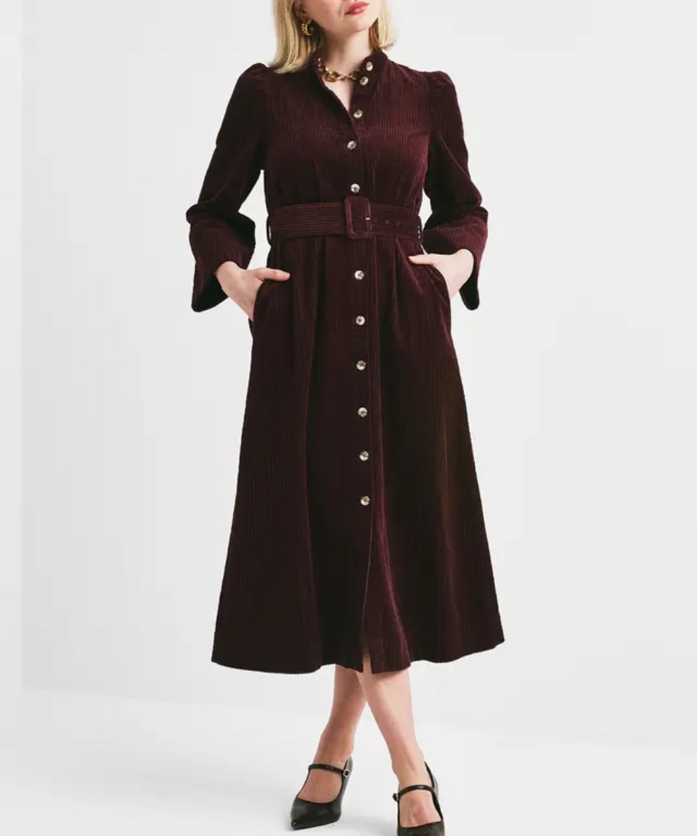 by TiMo Corduroy Belte Kjole Burgundy