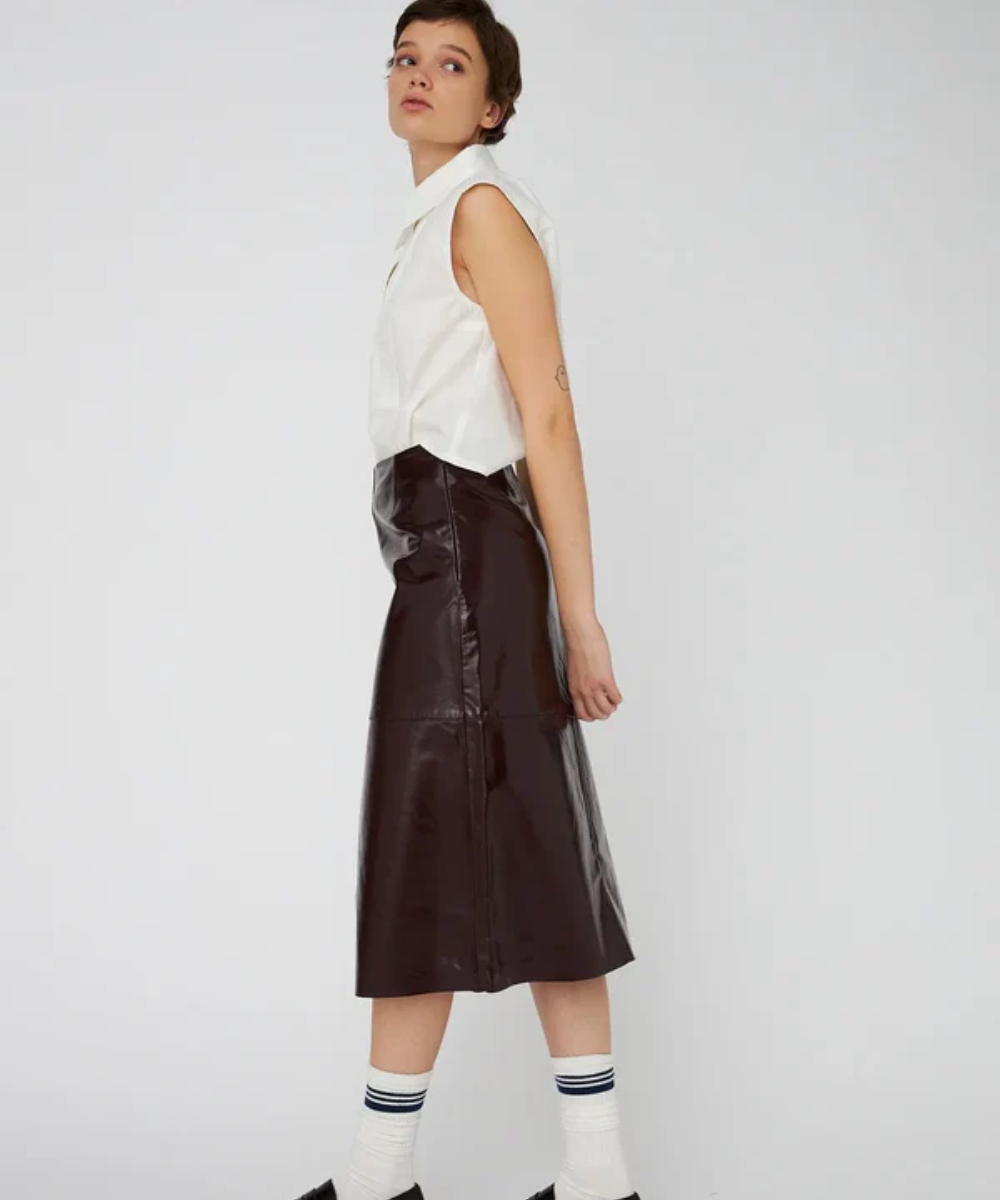 Stella Nova Leather Midi Skjørt Brownish Red - Bilde 3