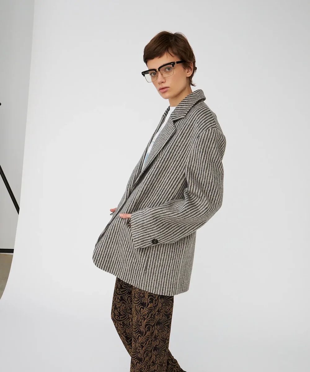 Stella Nova Striped Oversize Wool Blazer Black Powder - Bilde 3