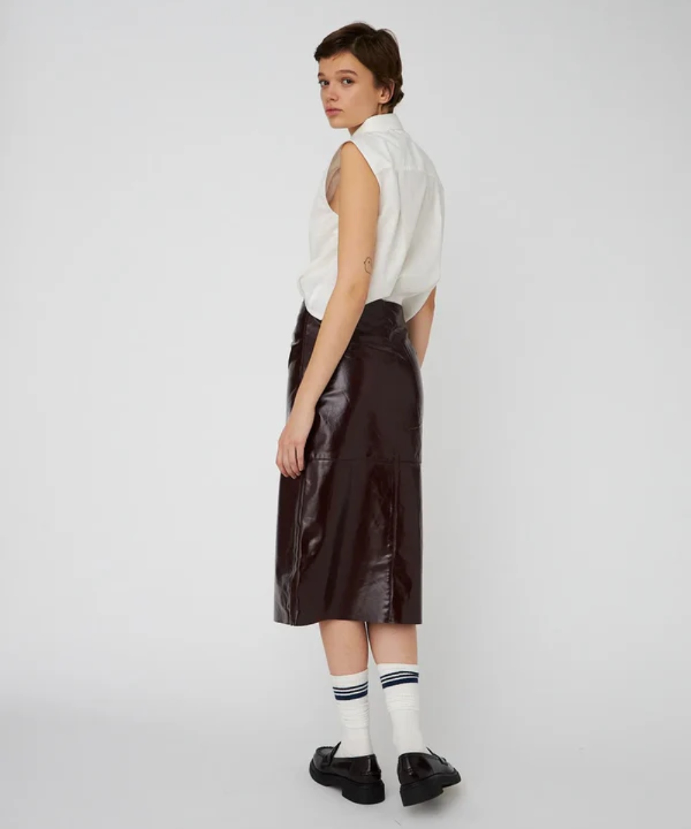 Stella Nova Leather Midi Skjørt Brownish Red - Bilde 2