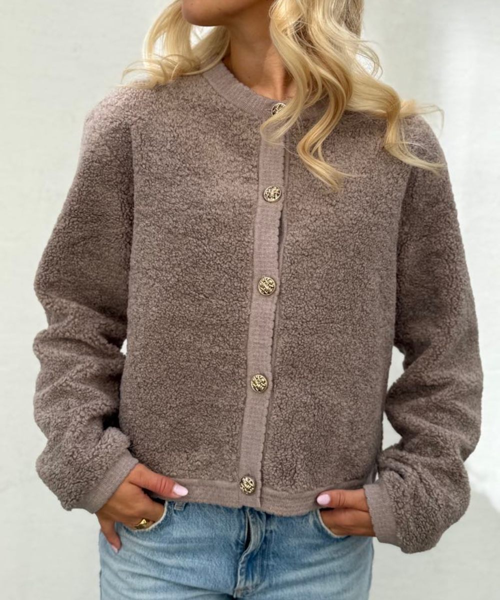 Neo Noir Limo Fluffy Knit Cardigan Dark Sand - Bilde 5