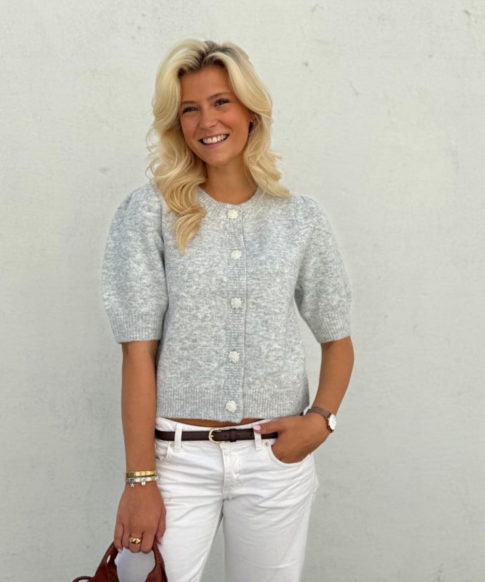Neo Noir Trudy Deco Knit Cardigan Light Grey Melange