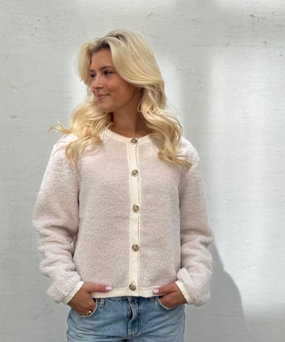 Neo Noir Limo Fluffy Knit Cardigan Krem - Bilde 4