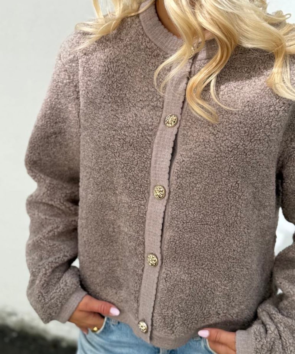Neo Noir Limo Fluffy Knit Cardigan Dark Sand - Bilde 4