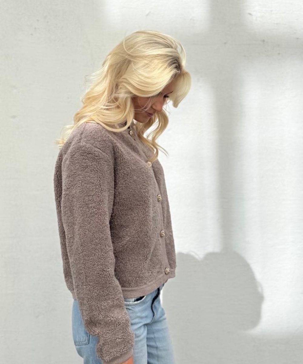 Neo Noir Limo Fluffy Knit Cardigan Dark Sand - Bilde 2