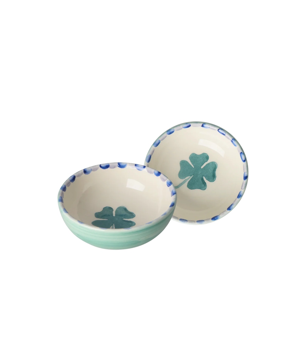 Rice Small Ceramic Dipping Bowl Green Hand-painted Clover