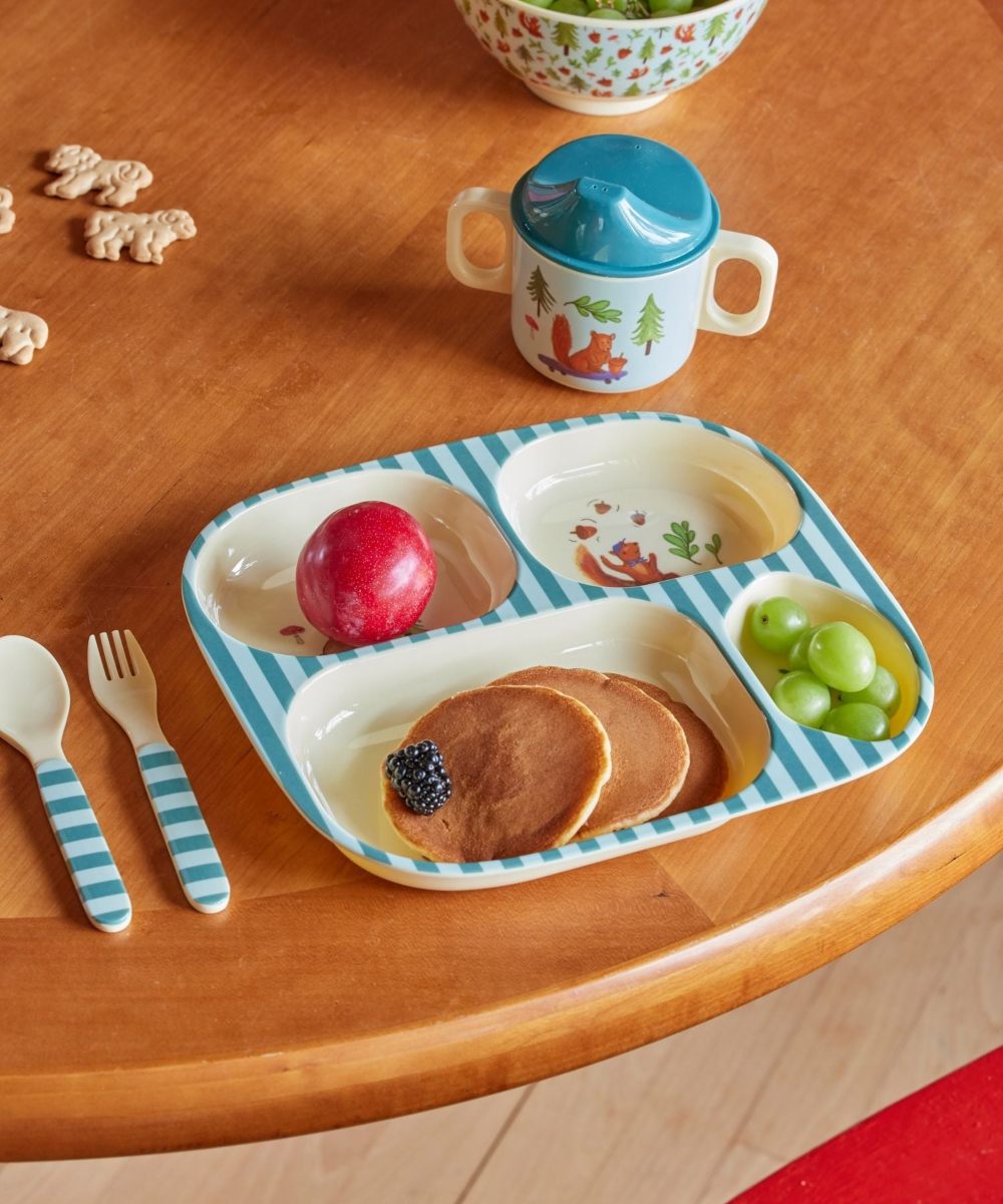 rice Baby Dinner set Gift Box Blue Happy Forest Print