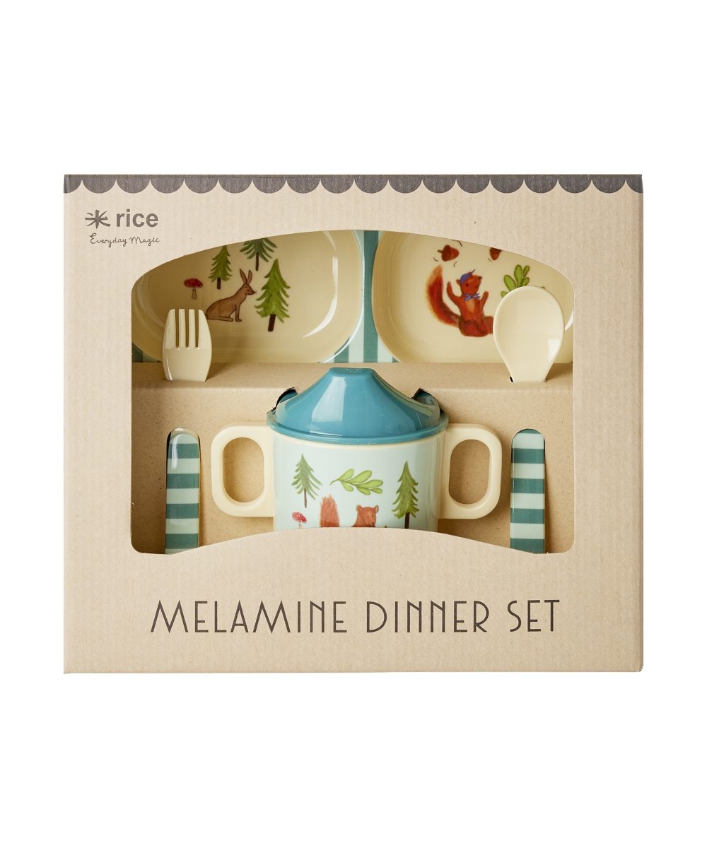 rice Baby Dinner set Gift Box Blue Happy Forest Print - Bilde 2