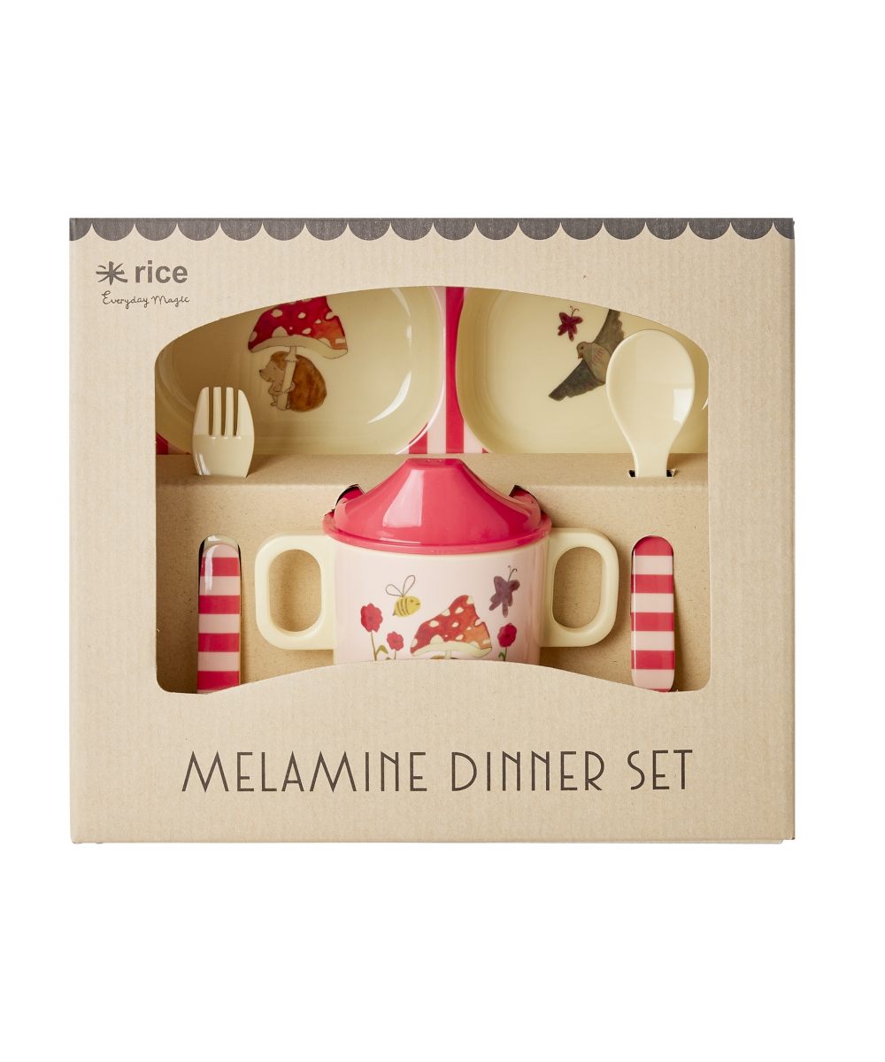 rice Baby Dinner set Gift Box Pink Happy Forest - Bilde 2
