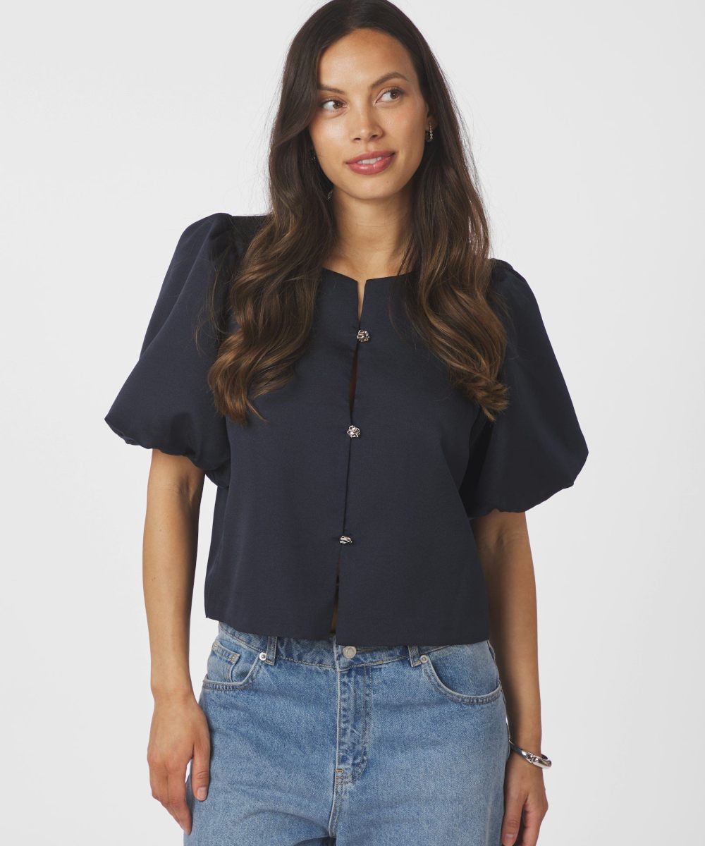 Neo Noir Aisa Dull Satin Bluse Navy