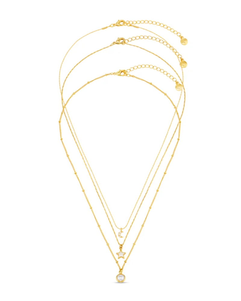 ORELIA Celestial Charm & Pearl 3-Row Halssmykke - Bilde 4