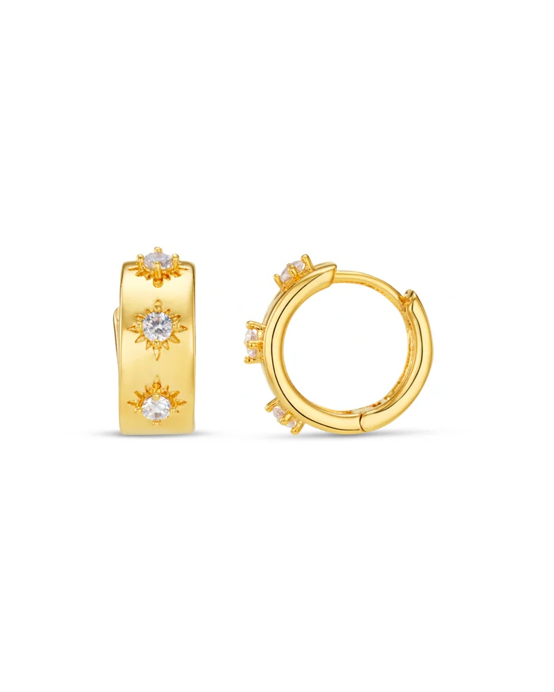 ORELIA Starburst Embellished Metal Huggie Hoops Øreringer