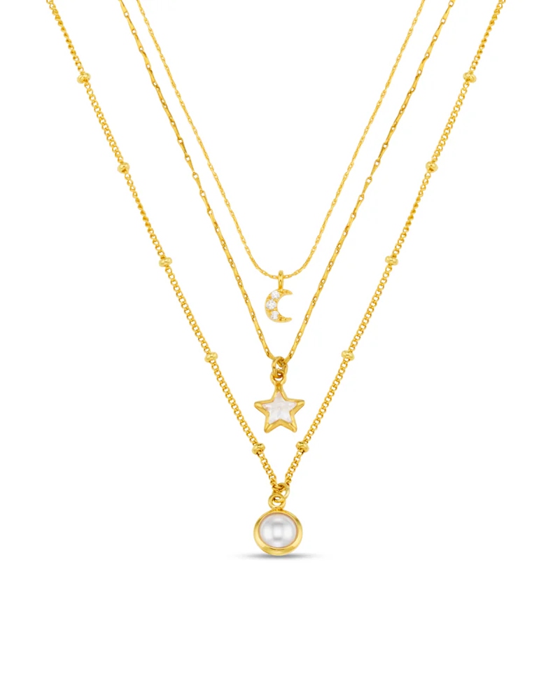 ORELIA Celestial Charm & Pearl 3-Row Halssmykke - Bilde 3