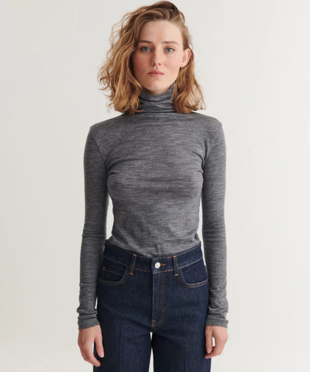 Basic Apparel Rinja T-neck Genser Grey Melange