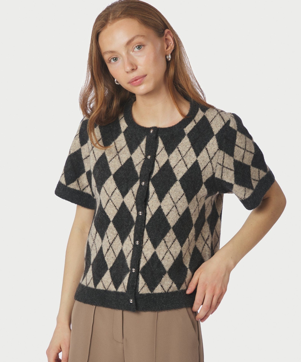 Neo Noir Allestar Check Knit Cardigan Beige