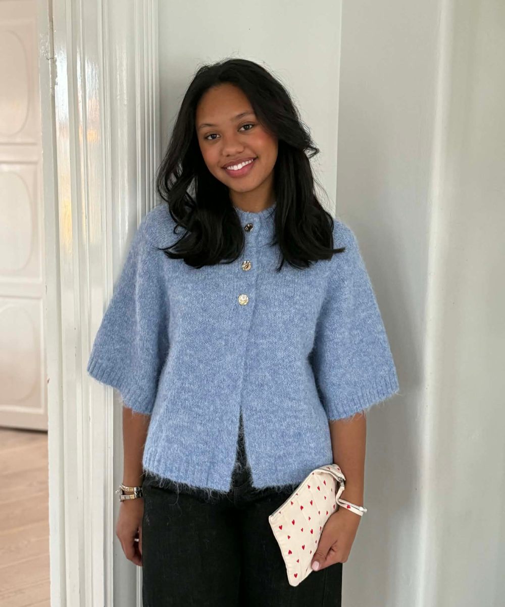 Neo Noir Benuta Fluffy Knit Cardigan Dusty Blue