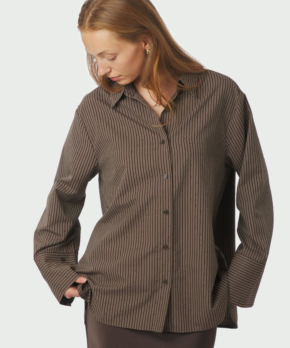 Neo Noir Dita Striped Line Skjorte Mørk Brun