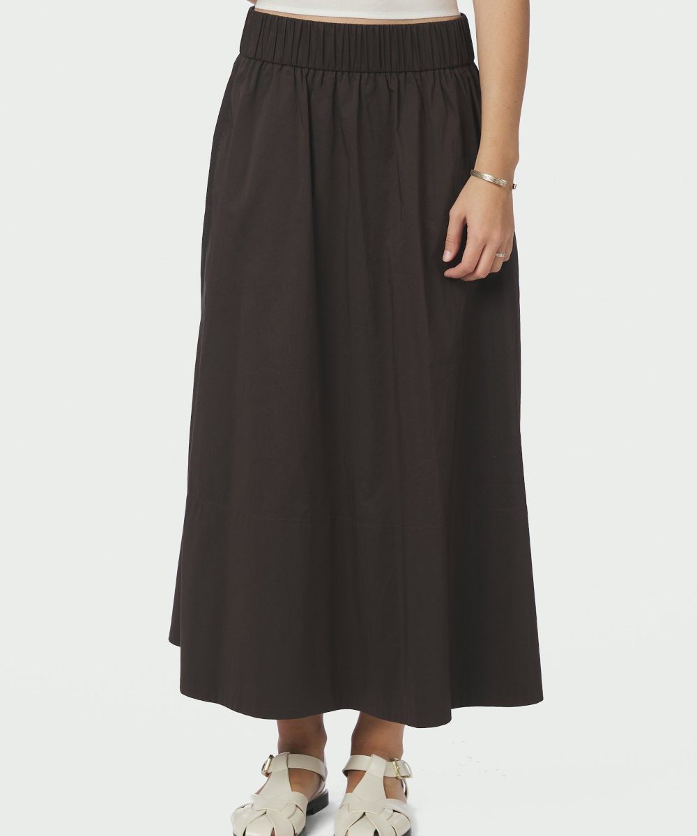 Neo Noir Yara Long Poplin Skjørt Chocolate Brown
