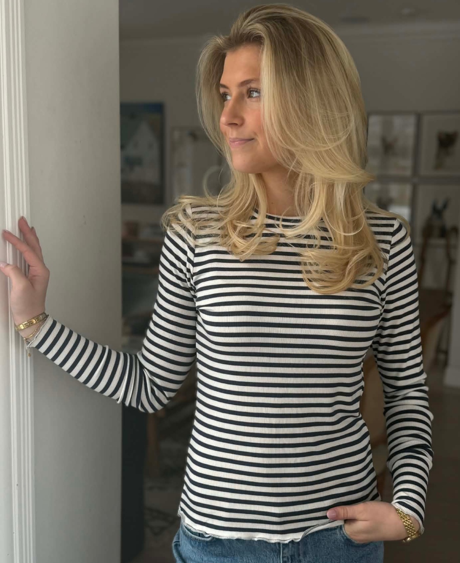 Levete Room Ika 11 Stripe Genser Offwhite Navy