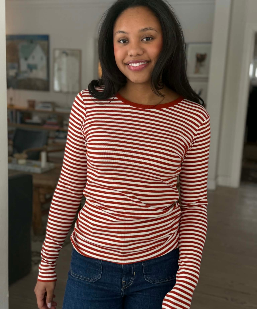 basic apparel Ludmilla LS Stripe T-skjorte Rød Hvit