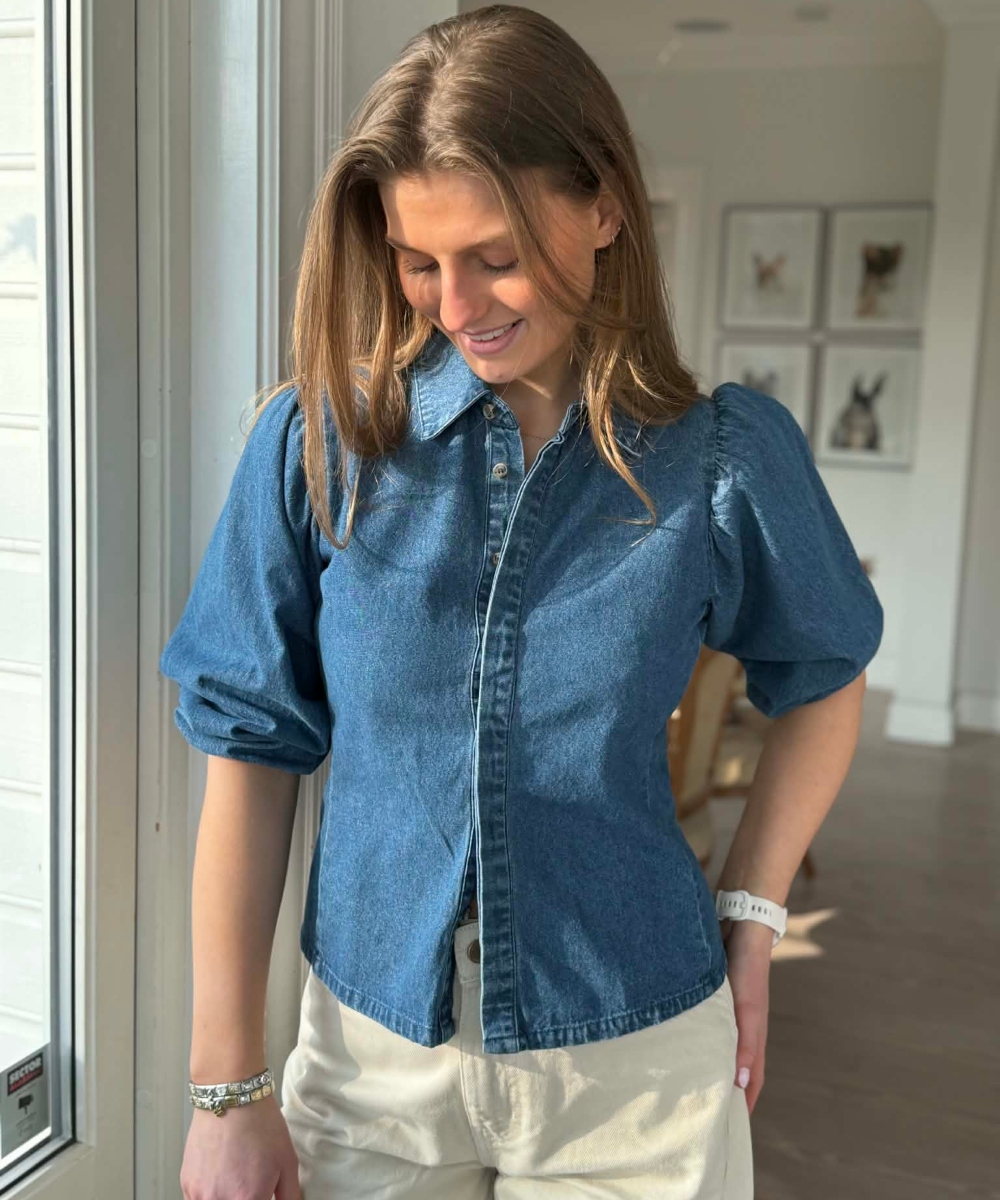 Neo Noir Wandana Denim Bluse Blå