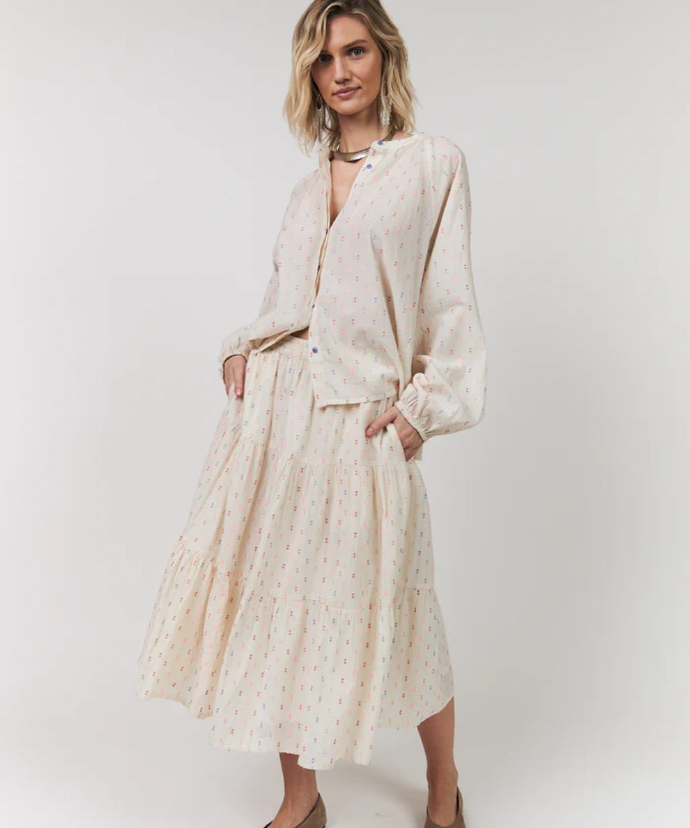 Lollys Laundry Morning Midi Skjørt Krem - Bilde 3