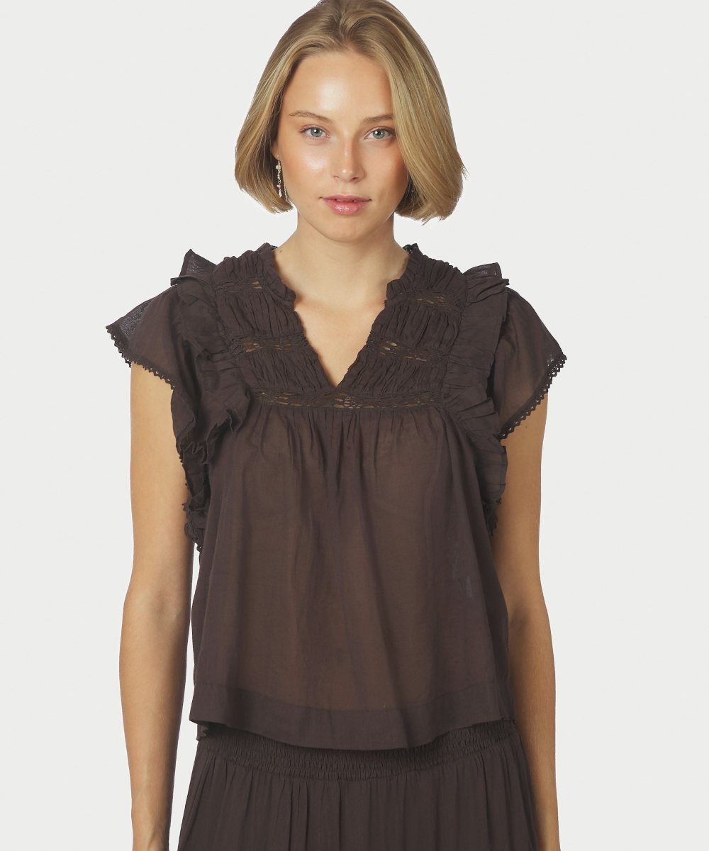 Neo Noir Jayla S Voile Topp Mørke Brun - Bilde 3