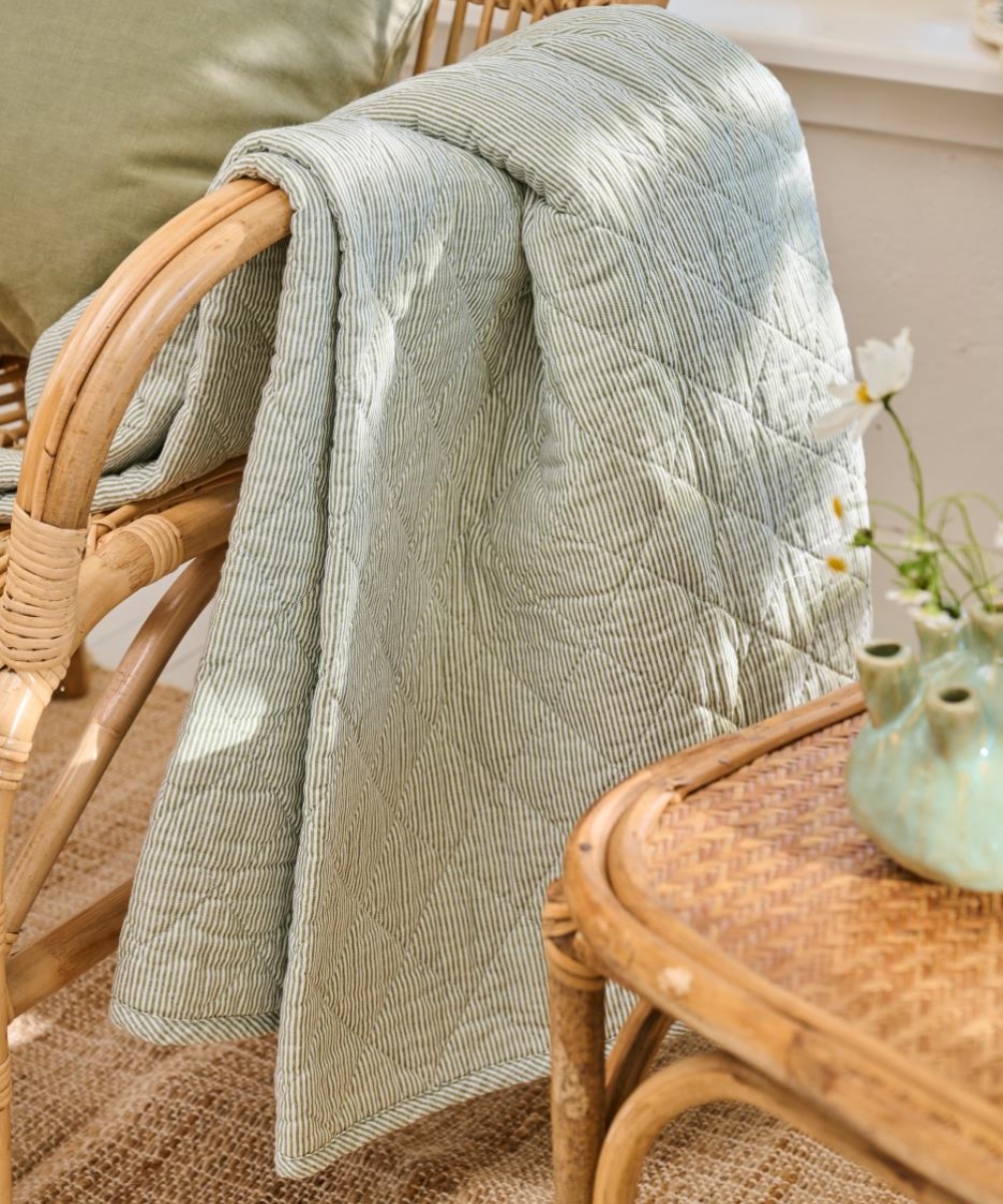 Ib Laursen Quilted Pledd Striper Grønn 130x180