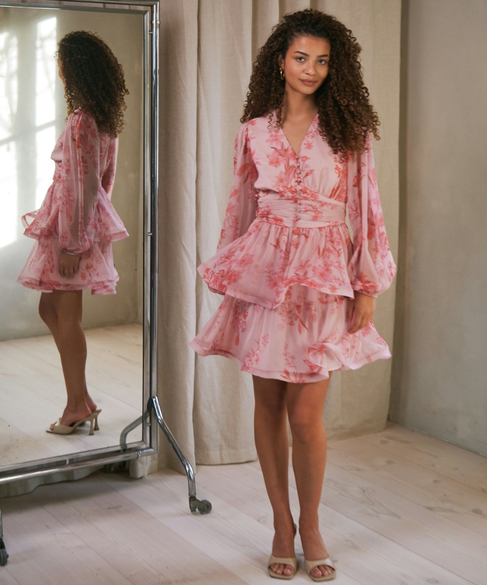 Neo Noir Rivana Print Chiffon Kjole Rosa