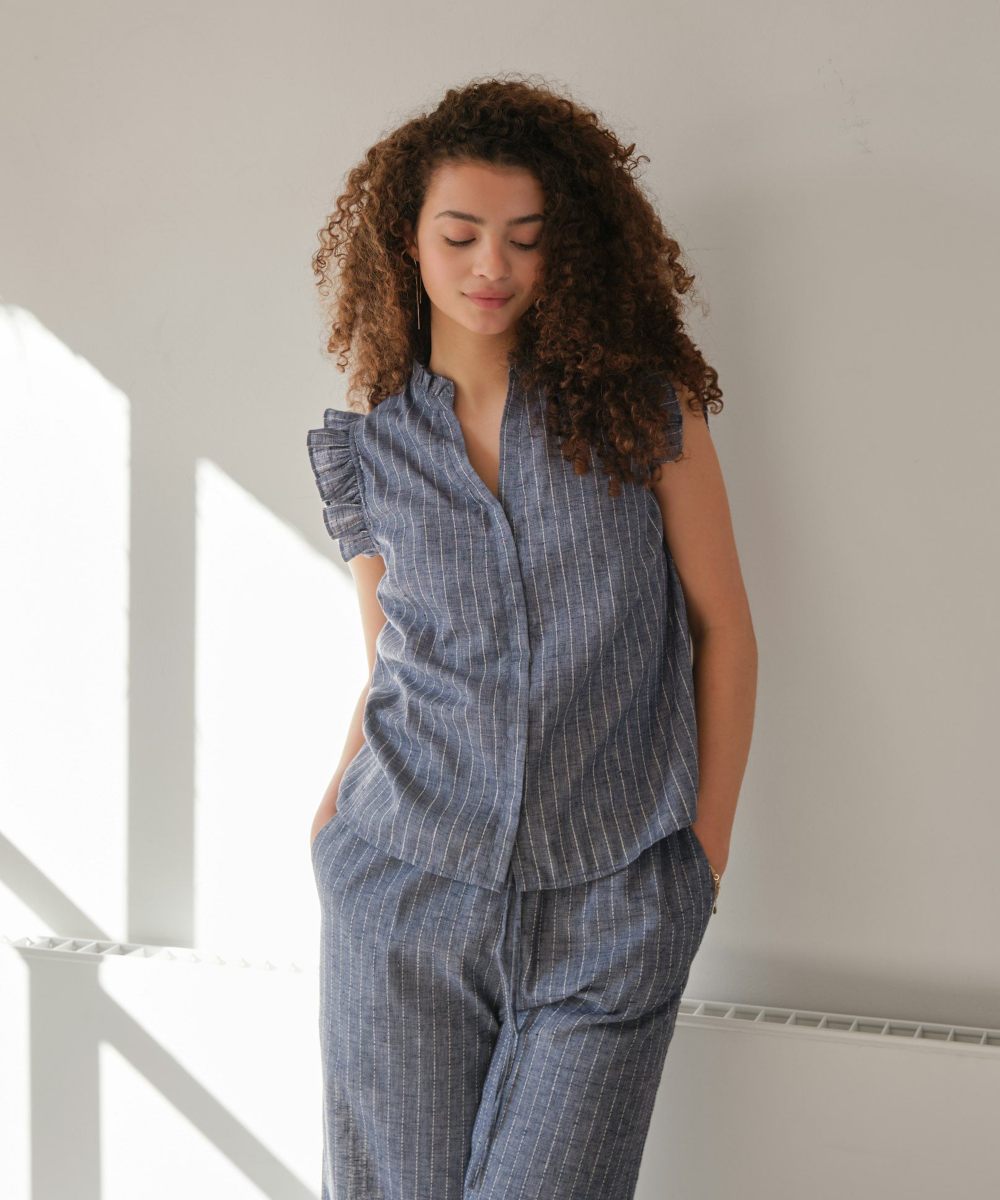 Neo Noir Siona Emb Stripe Topp Blå