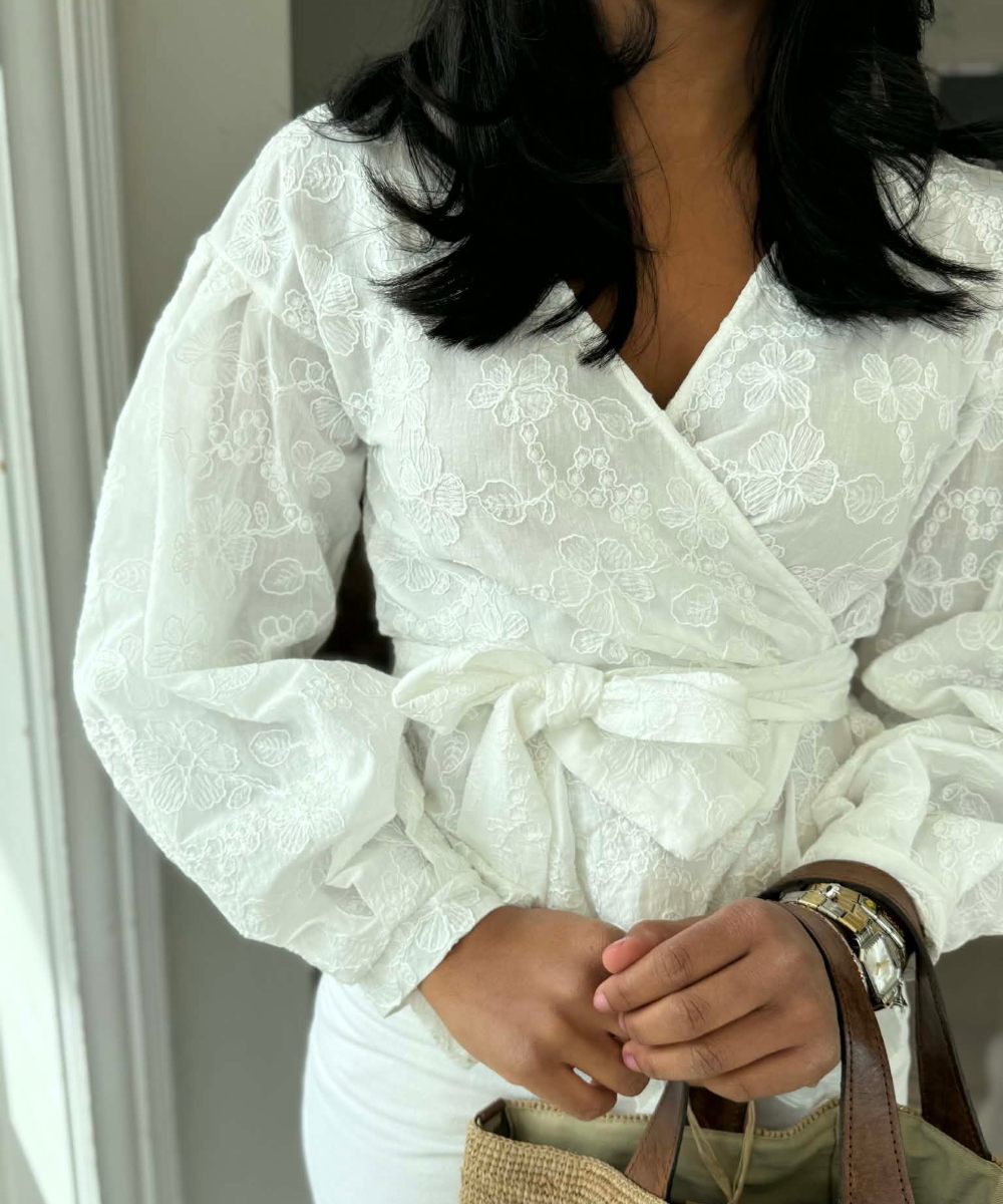 BY IDA Julia Omslagsbluse Hvit Blonde - Bilde 3