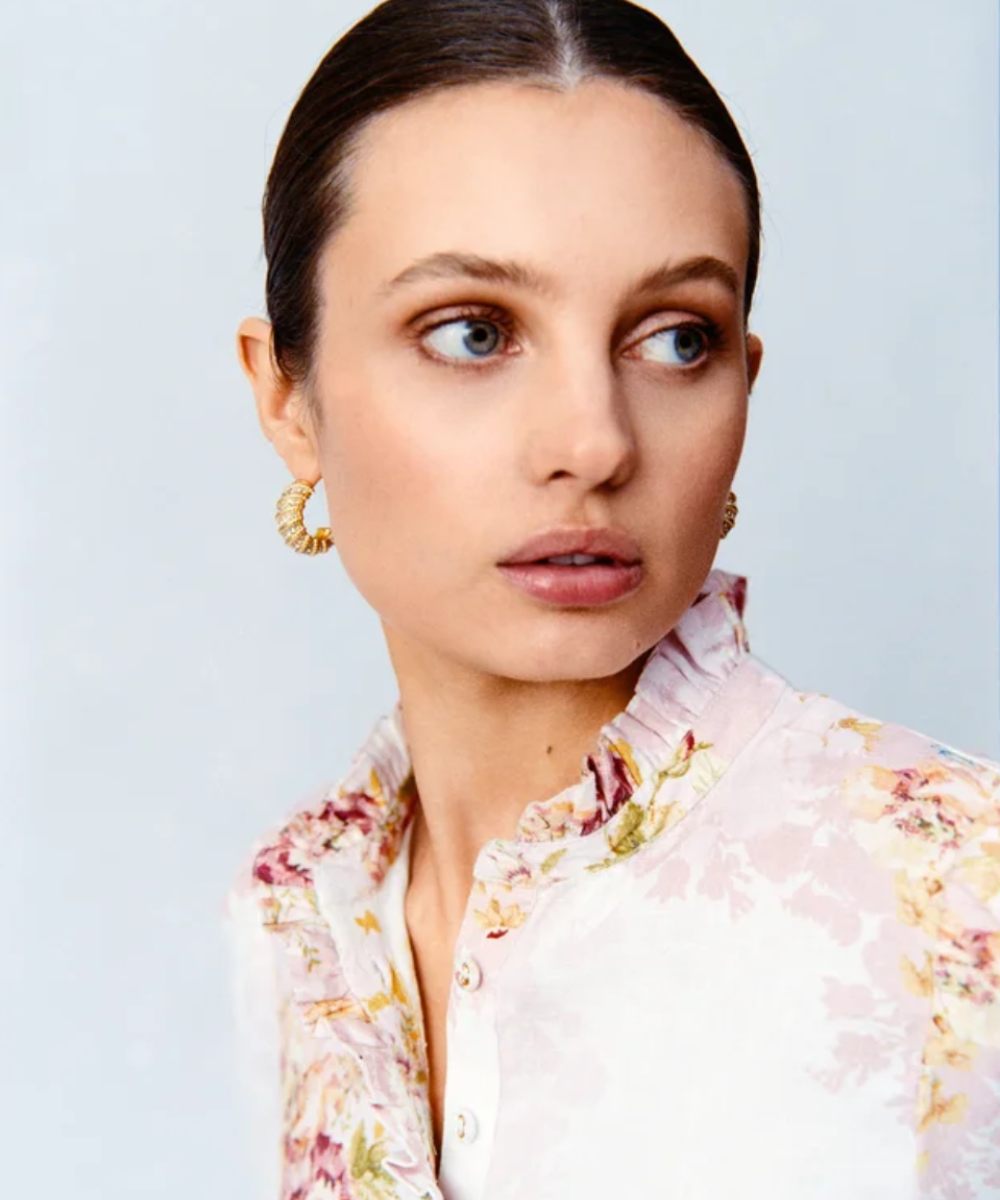 by TiMo Linen Ruffle Bluse Rose Amore