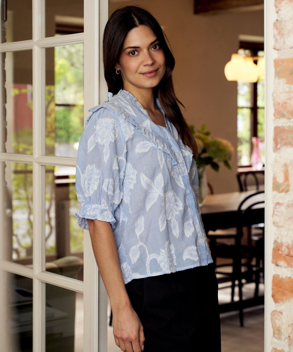 Neo Noir Manet Jacquard Bluse Light Blue