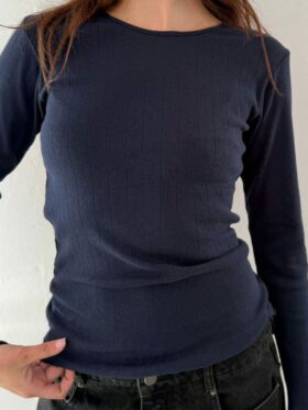 Boii Fenna O-Neck Tee Pointelle Navy
