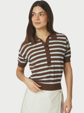 Neo Noir Emira Knit Polo T-skjorte Mørk Brun