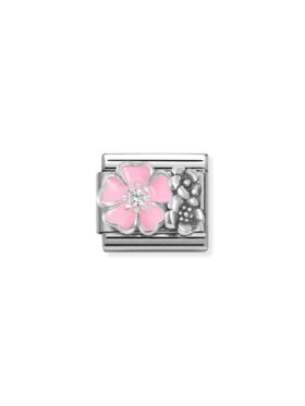 NOMINATION Natur Links Stor Blomst Rosa Zirkon Sten