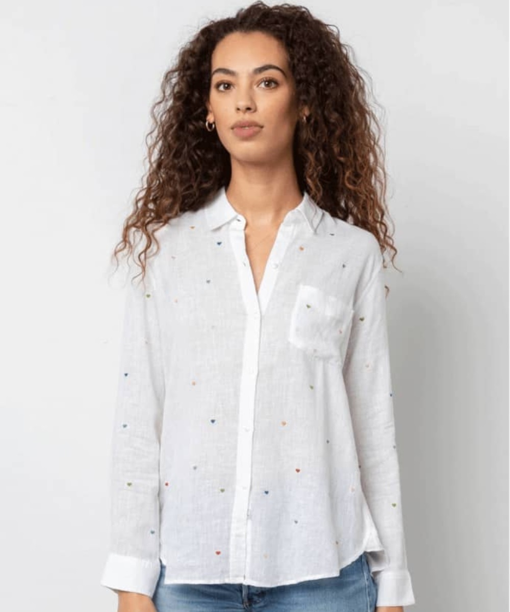 Rails Charli White Embroidered Hearts Bluse