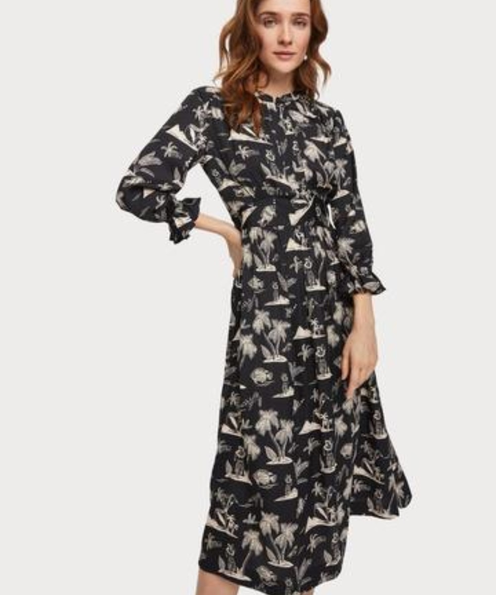 Scotch & Soda Printed Satin Midi Kjole