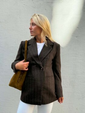 Neo Noir Bowie Stripe Blazer Brown