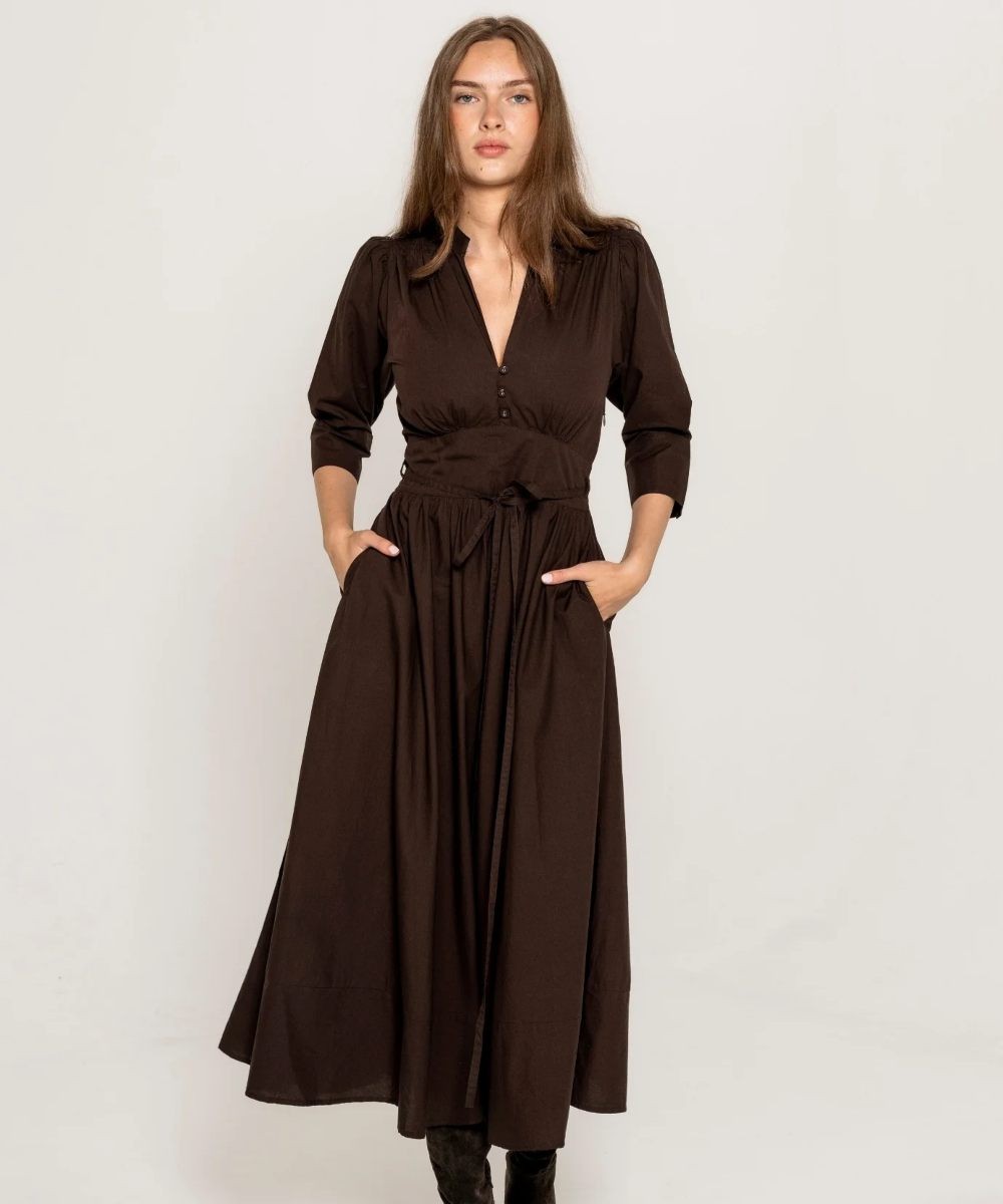 MISSMAYA Maria Kjole Chocolate Poplin